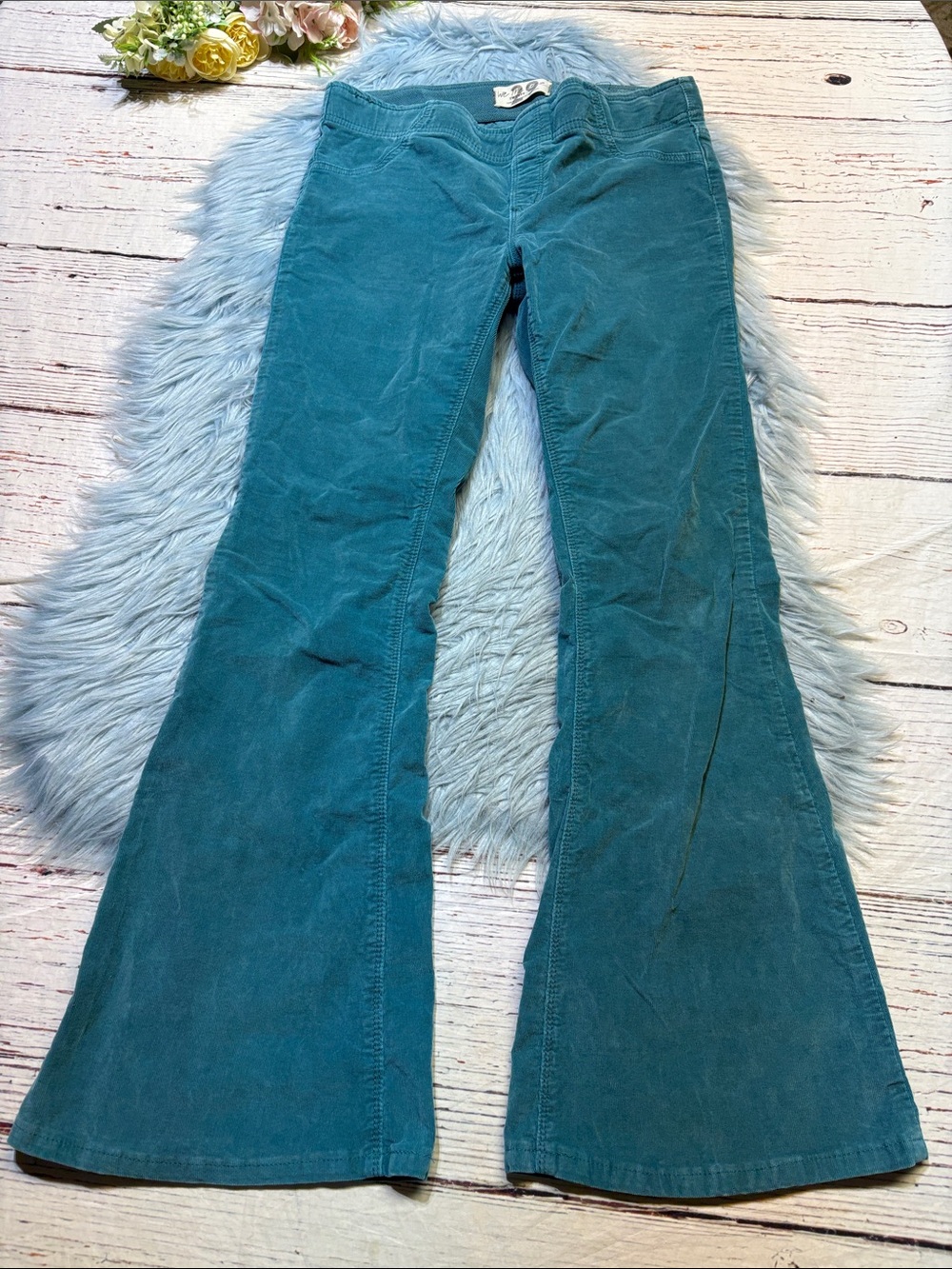 Free People Jadye Teal Blue Corduroy Wide Leg Pants sz 29
